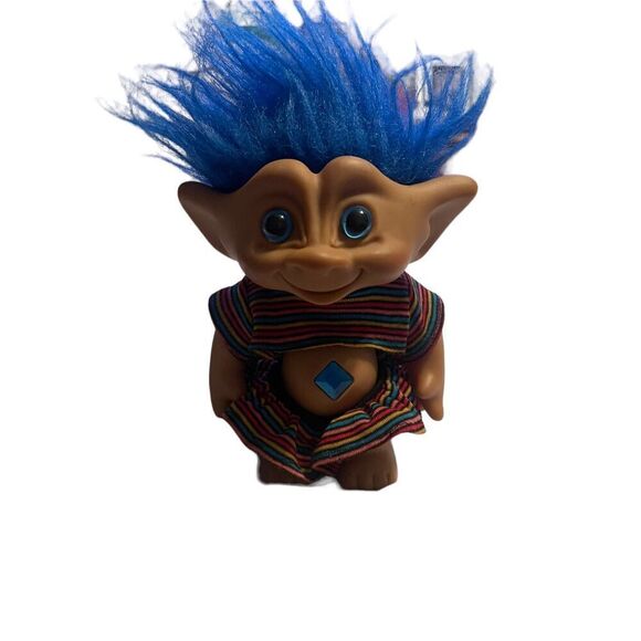 Unbranded Troll Doll Blue Hair Star Belly Rainbow Stripes Outfit - Picture 3 of 10
